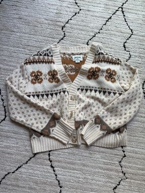 American Eagle Outfitters Cream & Brown Fair Isle Button-Up Cardigan